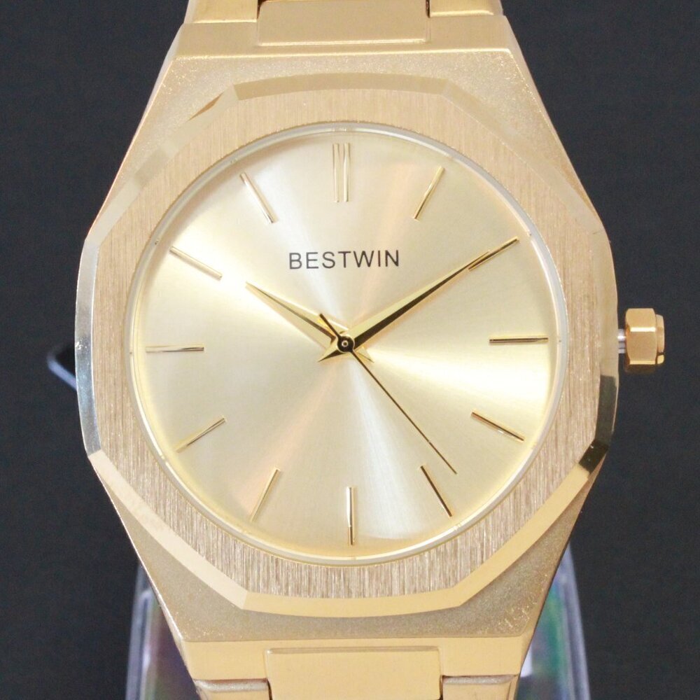 Men's Sports Watch Integrated Bracelet Gold Tone Quartz 41.5mm - Picture 9 of 14